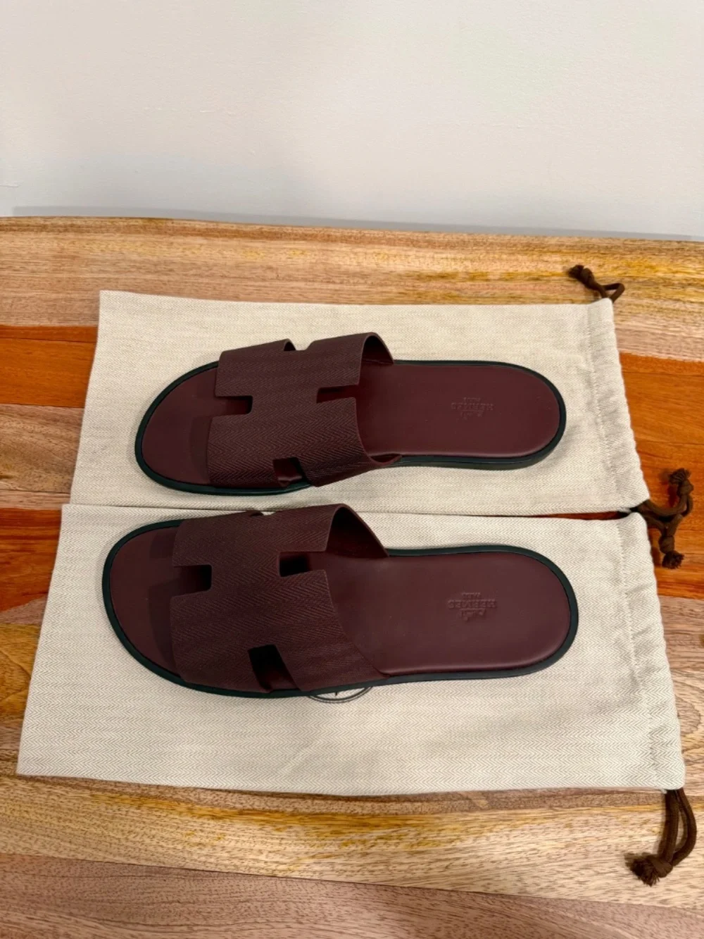 Hermès Izmir Sandals Men's 45 Burgundy Leather NEW